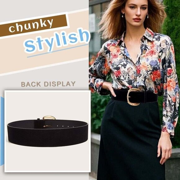 Women\'s Faux Leather Wide Waist Belt with Metal Buckle Casual Formal